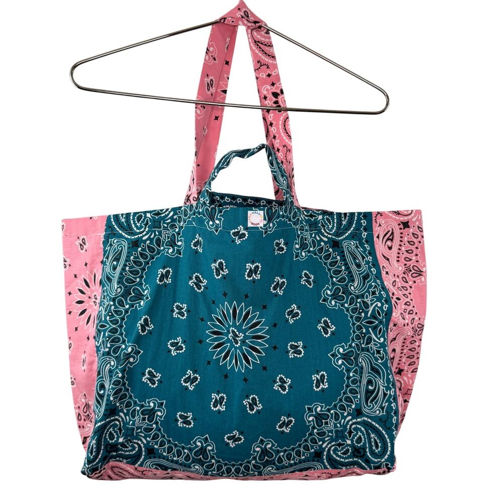 CALL IT BY YOUR NAME Maxi Blue Pink Tote Large Hand-Embroidered Top Handle Bag